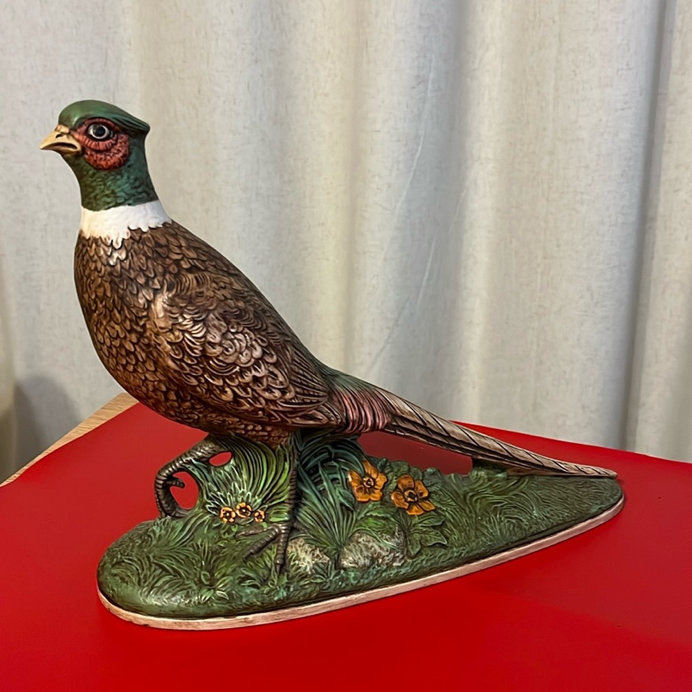 Vintage Pheasant Bird Sculptures Figurine Handpainted Folk Art